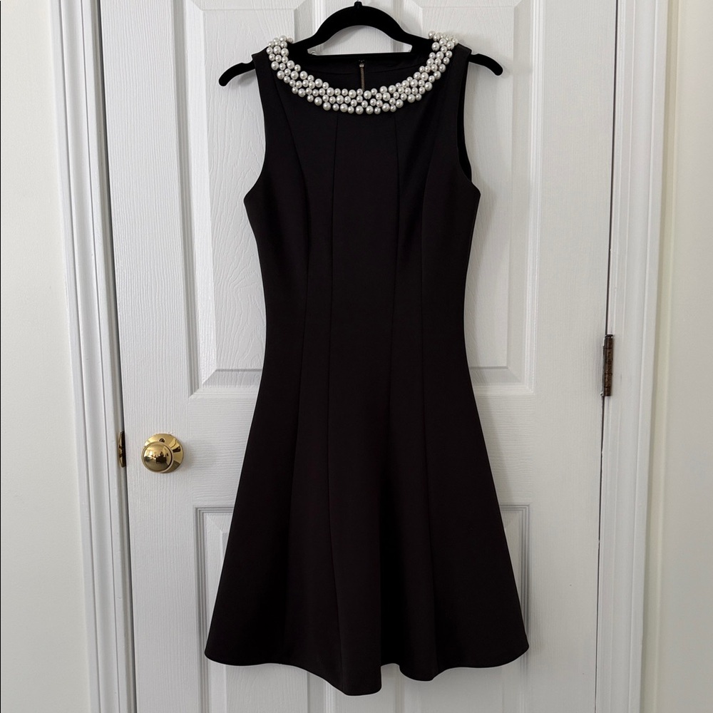 Karl Lagerfeld Black Dress with Pearl Accents